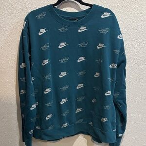 Nike Teal and White Logo Crewneck